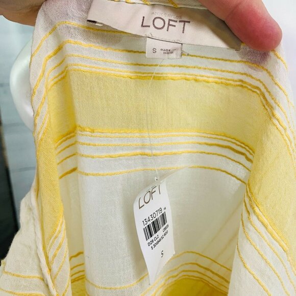 NEW Ann Taylor LOFT Womens Dolman Top Yellow Textured Stripe Semi Sheer Size S - Picture 11 of 13